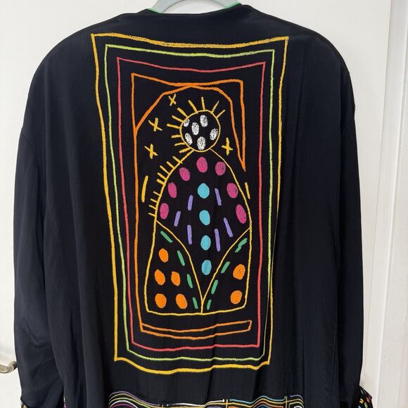 Vtg PLATINUM DOROTHY SCHOELEN Jacket Medium Black Folk Art Boho Oversized USA - Picture 8 of 13